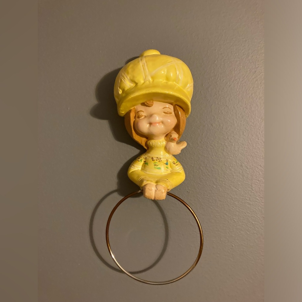 Holly Hobbie Style Chalkware Towel Ring Holder Vintage 1970’s - Bundle + Save